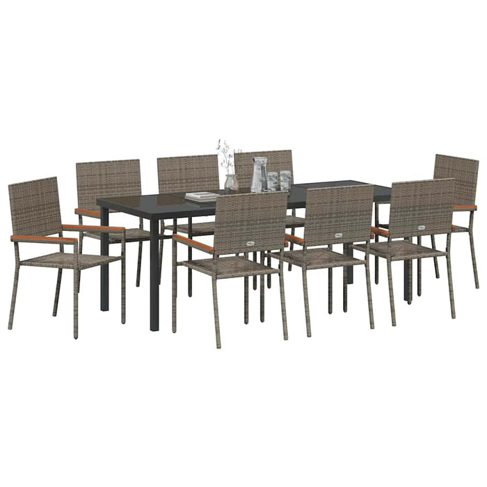 Set de masă pentru grădină cu pernă 9 pcs Gri poliratan - WALTI WALTI