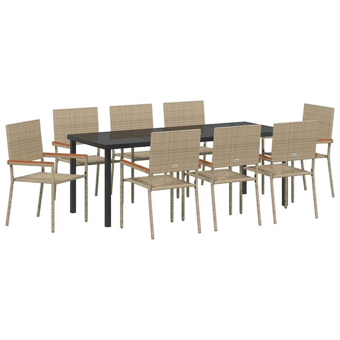 Set de masă pentru grădină cu pernă 9 pcs Bej poliratan - WALTI WALTI