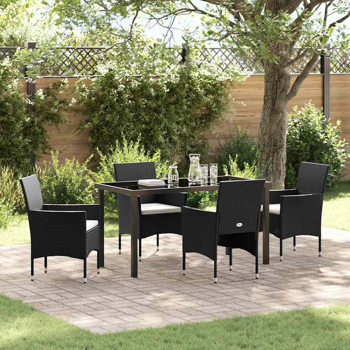 Set de masă pentru grădină cu pernă 5 pcs Negru poliratan - WALTI WALTI