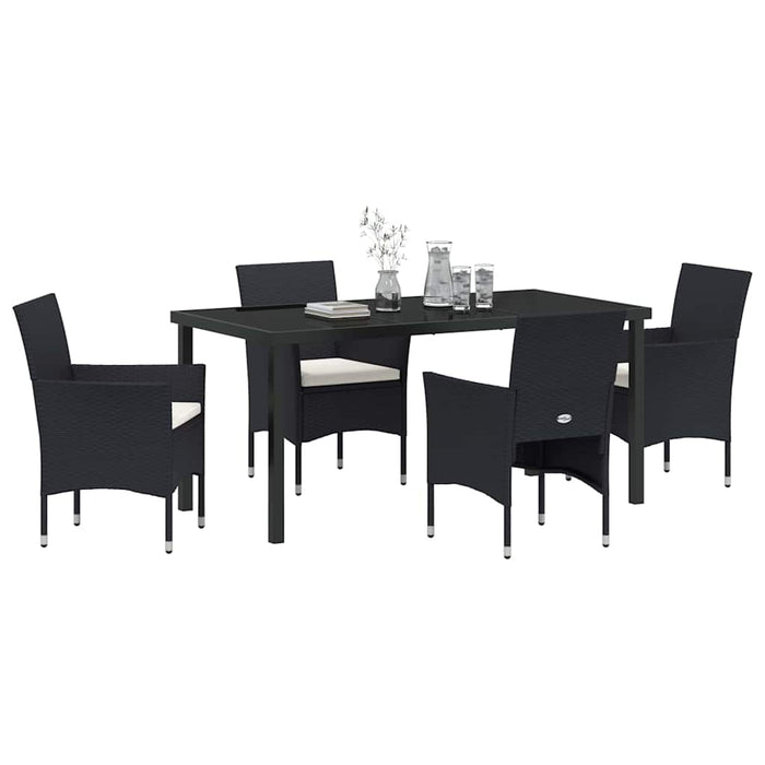 Set de masă pentru grădină cu pernă 5 pcs Negru poliratan - WALTI WALTI