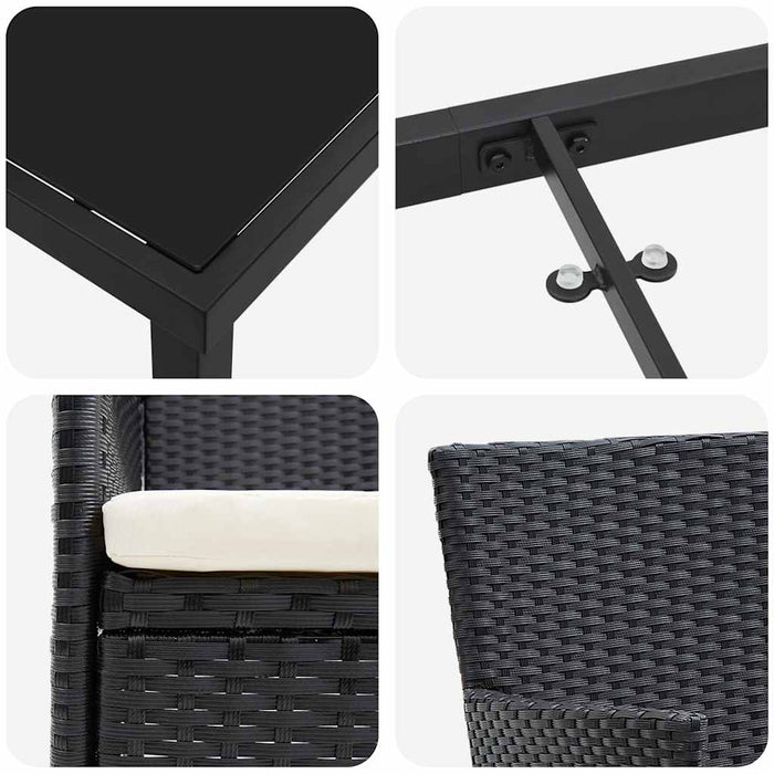 Set de masă pentru grădină cu pernă 7 pcs Negru poliratan - WALTI WALTI