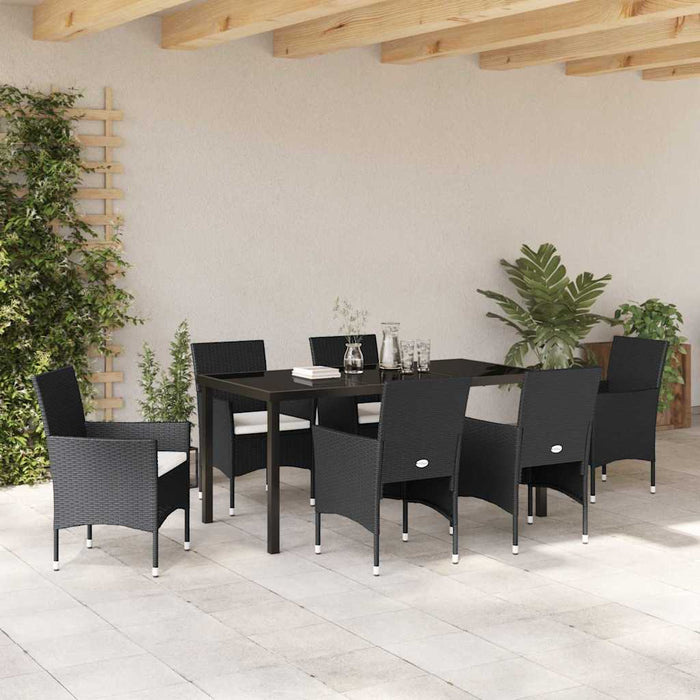 Set de masă pentru grădină cu pernă 7 pcs Negru poliratan - WALTI WALTI