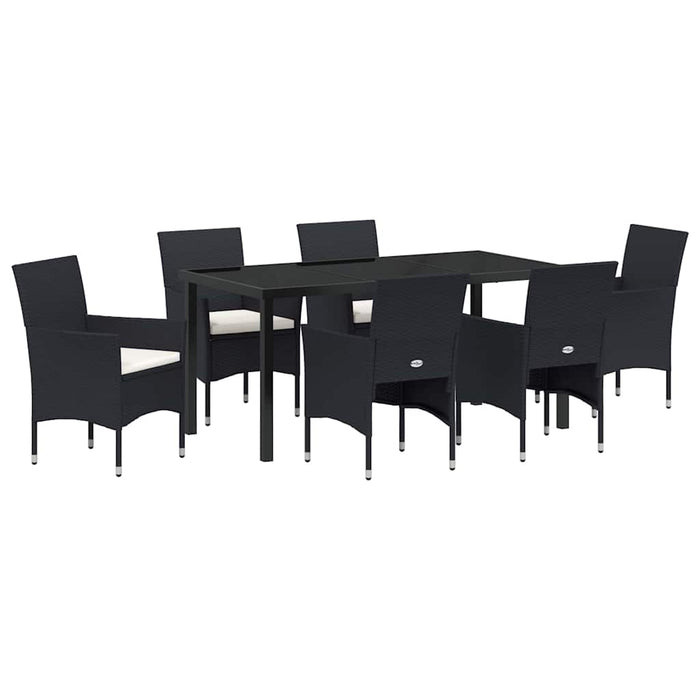 Set de masă pentru grădină cu pernă 7 pcs Negru poliratan - WALTI WALTI
