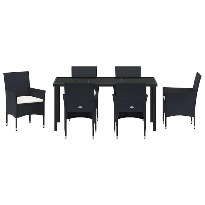 Set de masă pentru grădină cu pernă 7 pcs Negru poliratan - WALTI WALTI