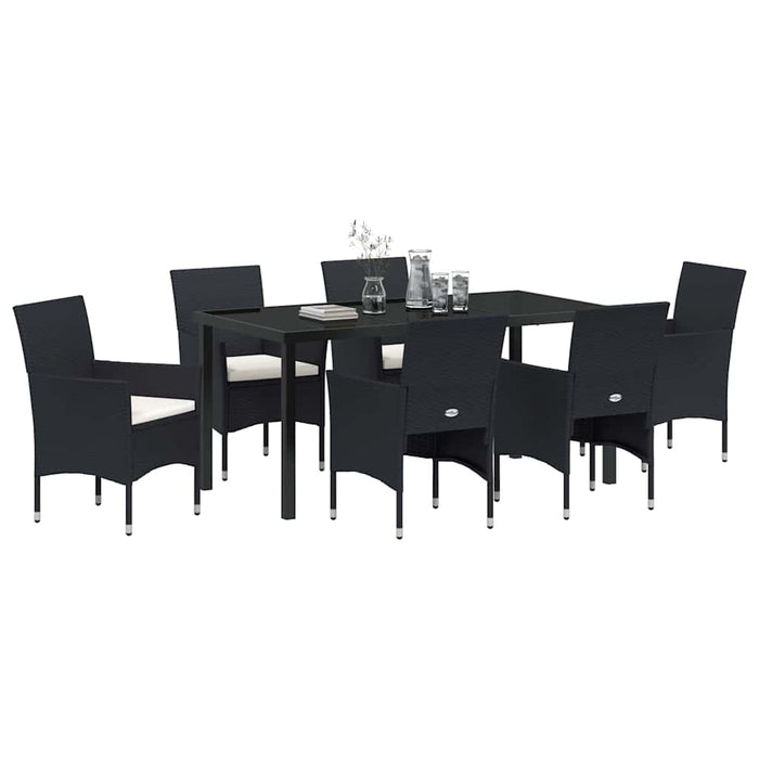 Set de masă pentru grădină cu pernă 7 pcs Negru poliratan - WALTI WALTI