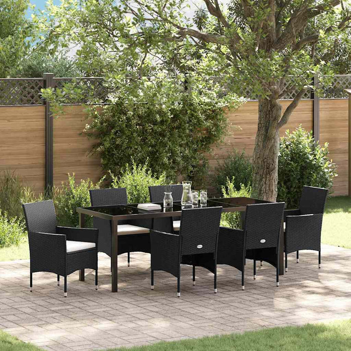 Set de masă pentru grădină cu pernă 7 pcs Negru poliratan - WALTI WALTI