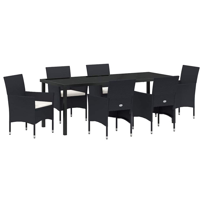 Set de masă pentru grădină cu pernă 7 pcs Negru poliratan - WALTI WALTI
