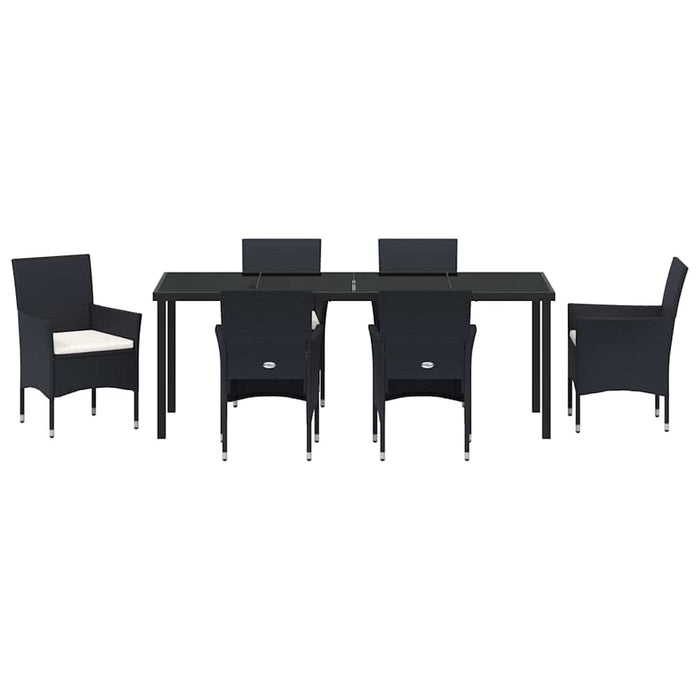 Set de masă pentru grădină cu pernă 7 pcs Negru poliratan - WALTI WALTI