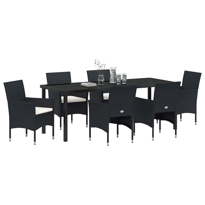 Set de masă pentru grădină cu pernă 7 pcs Negru poliratan - WALTI WALTI
