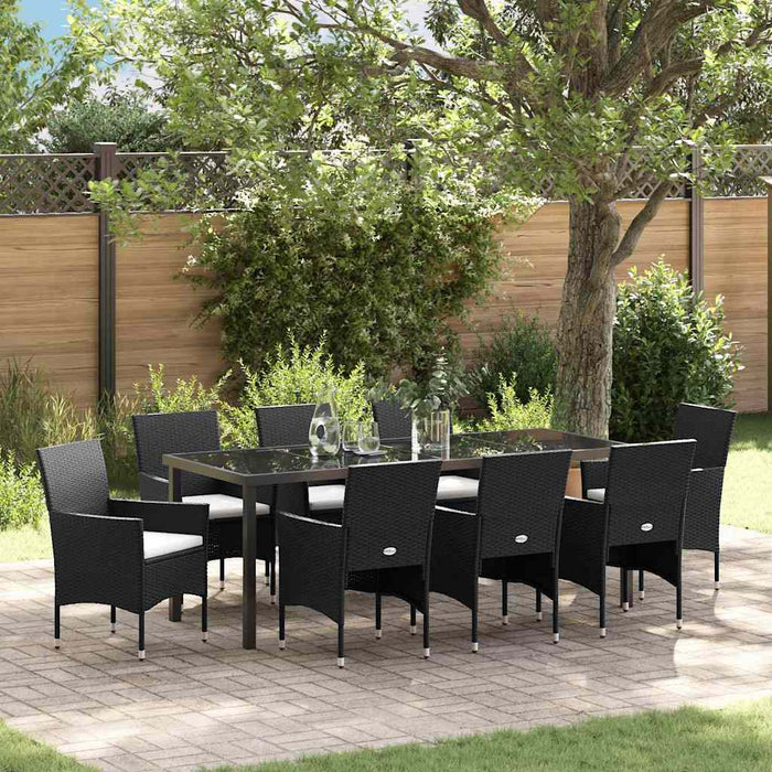Set de masă pentru grădină cu pernă 9 pcs Negru poliratan - WALTI WALTI