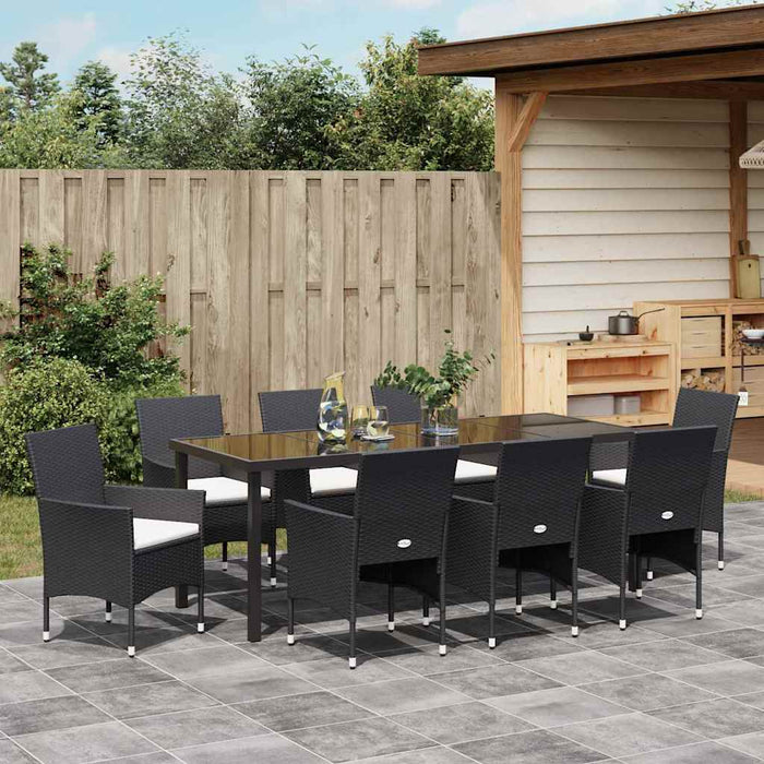 Set de masă pentru grădină cu pernă 9 pcs Negru poliratan - WALTI WALTI