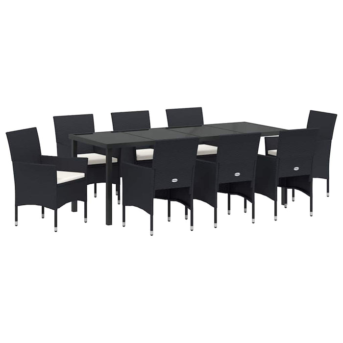 Set de masă pentru grădină cu pernă 9 pcs Negru poliratan - WALTI WALTI