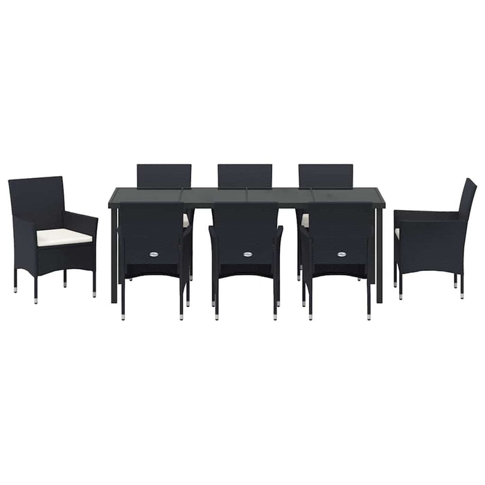 Set de masă pentru grădină cu pernă 9 pcs Negru poliratan - WALTI WALTI
