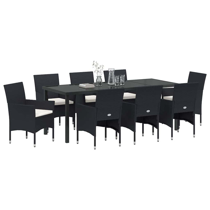 Set de masă pentru grădină cu pernă 9 pcs Negru poliratan - WALTI WALTI