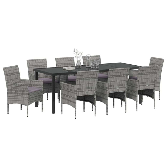 Set de masă pentru grădină cu pernă 9 pcs Gri poliratan - WALTI WALTI