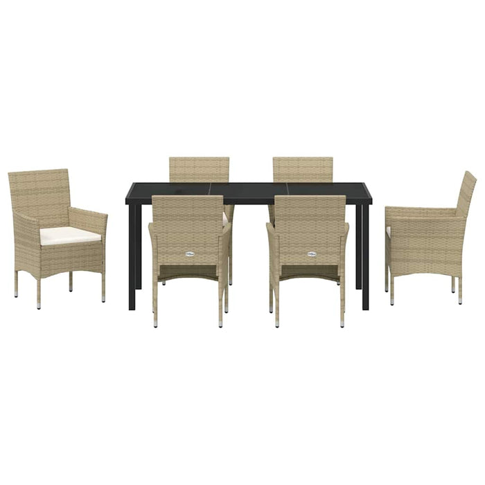 Set de masă pentru grădină cu pernă 7 pcs Bej poliratan - WALTI WALTI