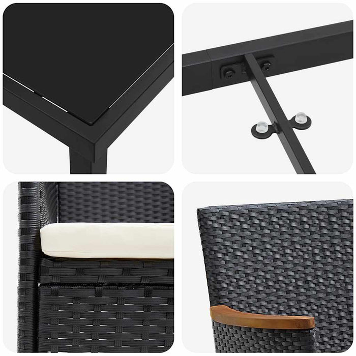 Set de masă pentru grădină cu pernă 5 pcs Negru poliratan - WALTI WALTI