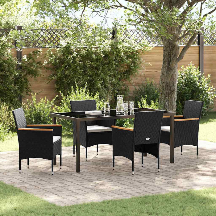 Set de masă pentru grădină cu pernă 5 pcs Negru poliratan - WALTI WALTI