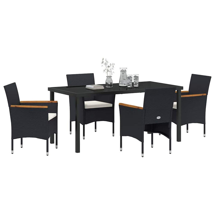 Set de masă pentru grădină cu pernă 5 pcs Negru poliratan - WALTI WALTI