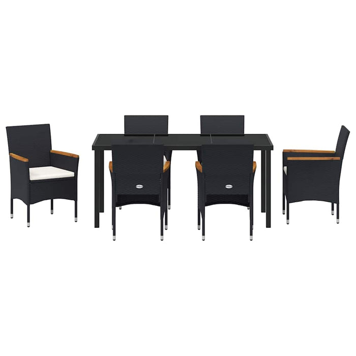 Set de masă pentru grădină cu pernă 7 pcs Negru poliratan WALTI
