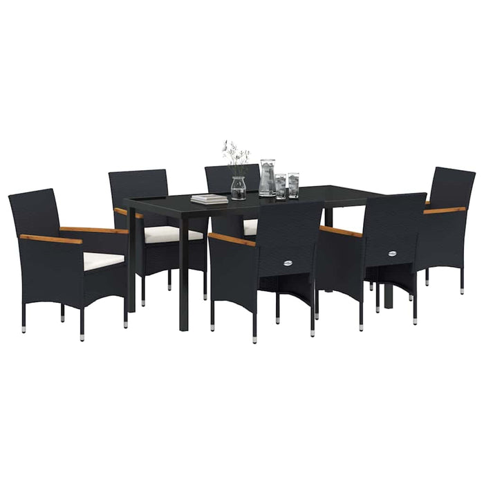 Set de masă pentru grădină cu pernă 7 pcs Negru poliratan WALTI