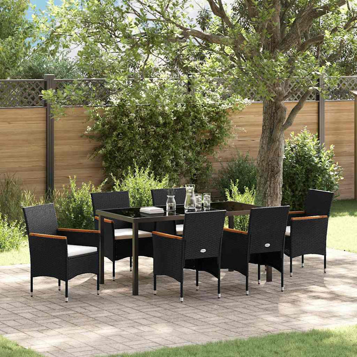 Set de masă pentru grădină cu pernă 7 pcs Negru poliratan WALTI