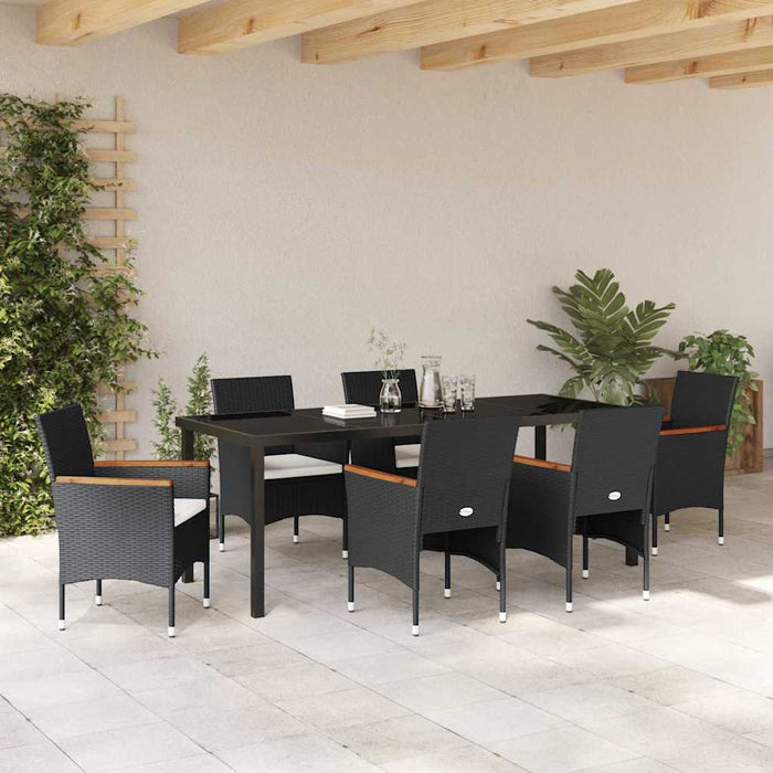 Set de masă pentru grădină cu pernă 7 pcs Negru poliratan WALTI