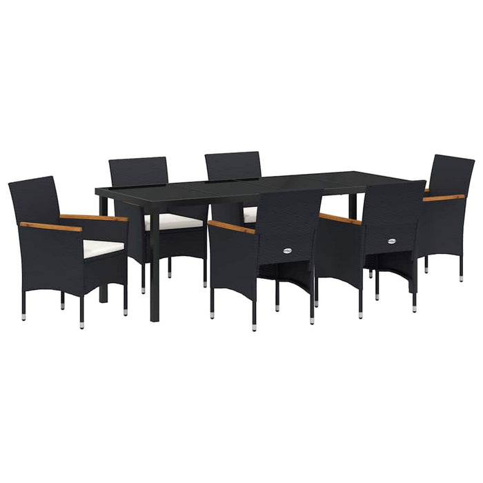 Set de masă pentru grădină cu pernă 7 pcs Negru poliratan WALTI