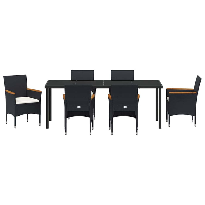 Set de masă pentru grădină cu pernă 7 pcs Negru poliratan WALTI