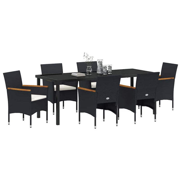 Set de masă pentru grădină cu pernă 7 pcs Negru poliratan WALTI