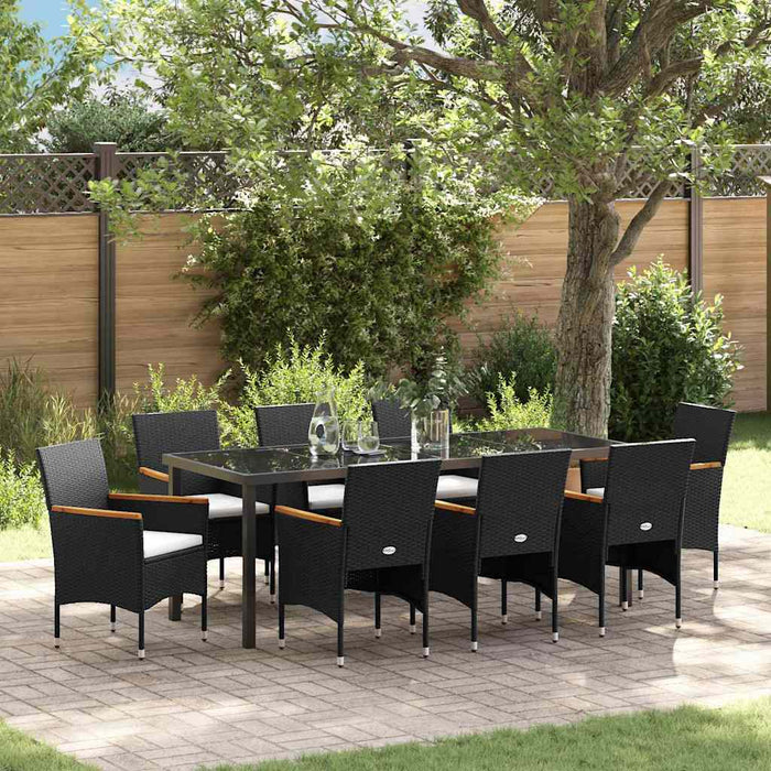 Set de masă pentru grădină cu pernă 9 pcs Negru poliratan - WALTI WALTI