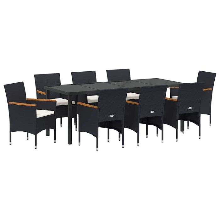 Set de masă pentru grădină cu pernă 9 pcs Negru poliratan - WALTI WALTI