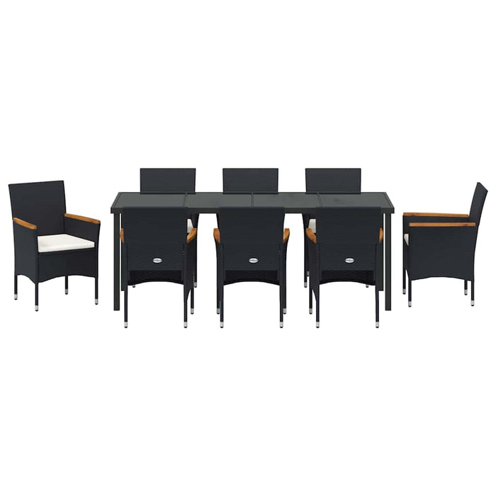 Set de masă pentru grădină cu pernă 9 pcs Negru poliratan - WALTI WALTI