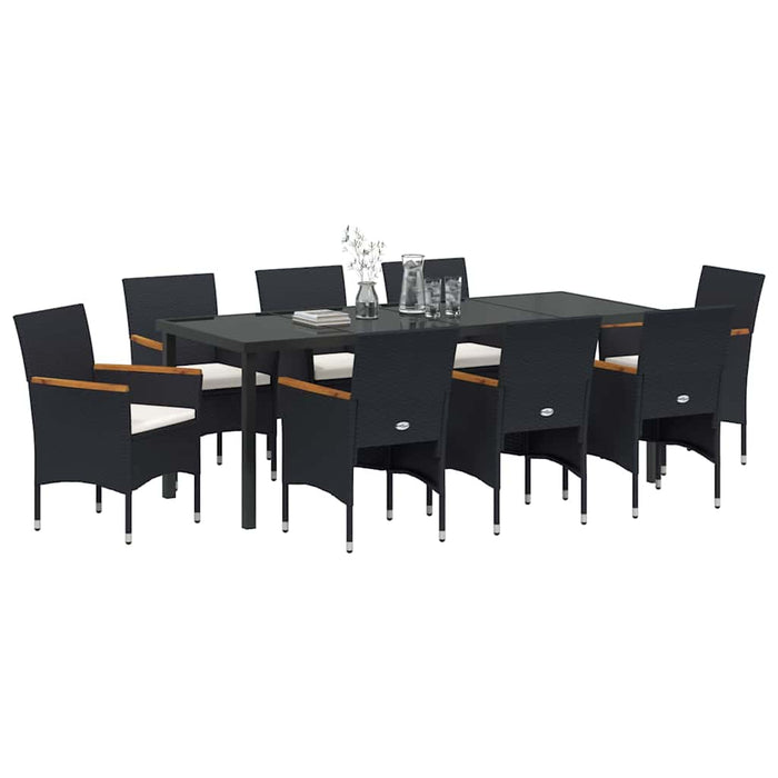 Set de masă pentru grădină cu pernă 9 pcs Negru poliratan - WALTI WALTI