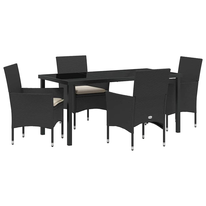 Set de masă pentru grădină cu pernă 5 pcs Negru poliratan - WALTI WALTI