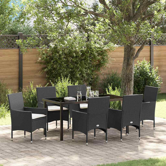 Set de masă pentru grădină cu pernă 7 pcs Negru poliratan - WALTI WALTI