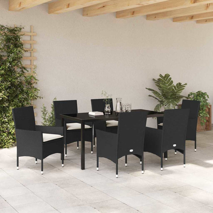 Set de masă pentru grădină cu pernă 7 pcs Negru poliratan - WALTI WALTI