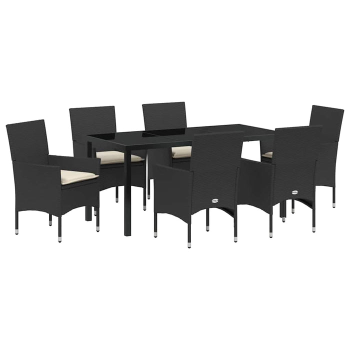 Set de masă pentru grădină cu pernă 7 pcs Negru poliratan - WALTI WALTI