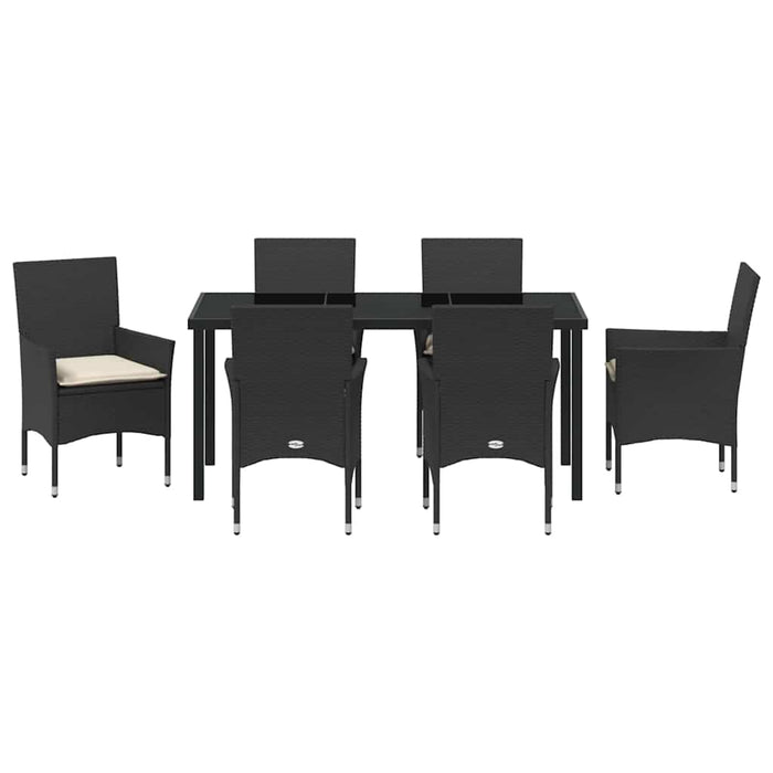 Set de masă pentru grădină cu pernă 7 pcs Negru poliratan - WALTI WALTI