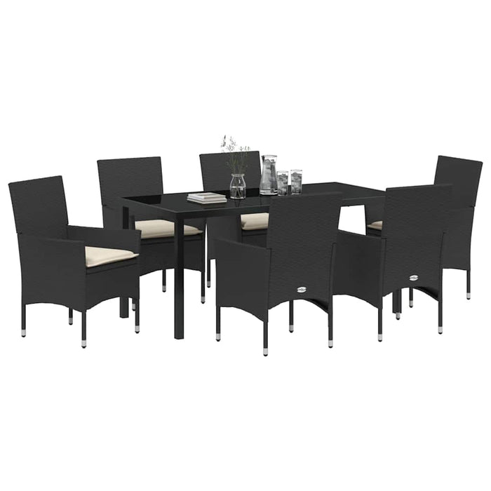 Set de masă pentru grădină cu pernă 7 pcs Negru poliratan - WALTI WALTI