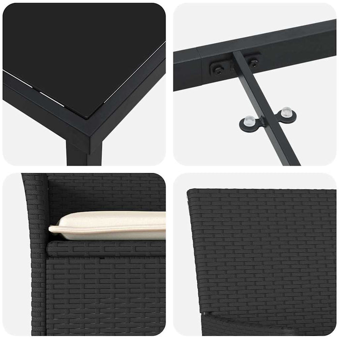 Set de masă pentru grădină cu pernă 7 pcs Negru poliratan - WALTI WALTI