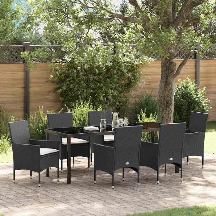 Set de masă pentru grădină cu pernă 7 pcs Negru poliratan - WALTI WALTI