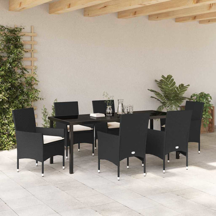 Set de masă pentru grădină cu pernă 7 pcs Negru poliratan - WALTI WALTI