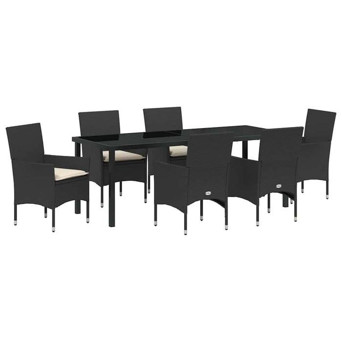 Set de masă pentru grădină cu pernă 7 pcs Negru poliratan - WALTI WALTI