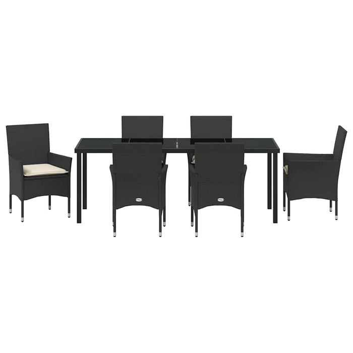 Set de masă pentru grădină cu pernă 7 pcs Negru poliratan - WALTI WALTI