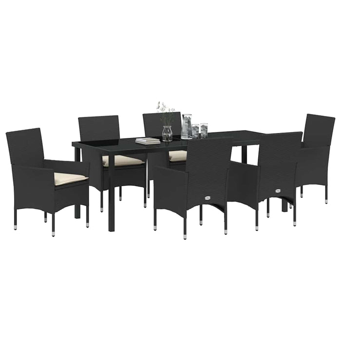 Set de masă pentru grădină cu pernă 7 pcs Negru poliratan - WALTI WALTI