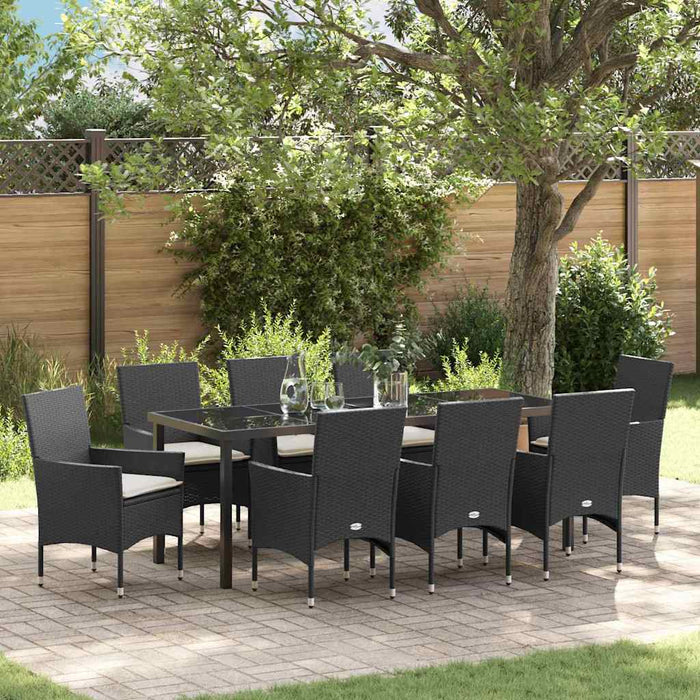 Set de masă pentru grădină cu pernă 9 pcs Negru poliratan - WALTI WALTI