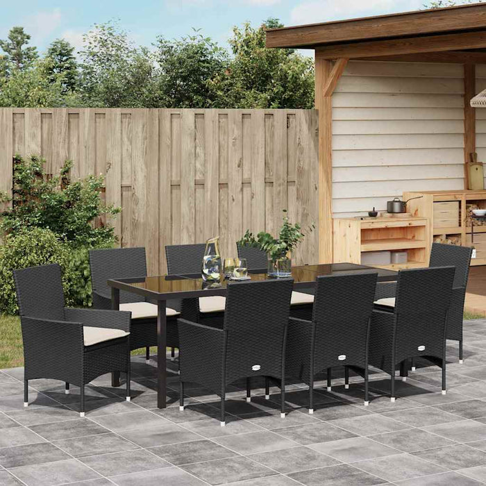 Set de masă pentru grădină cu pernă 9 pcs Negru poliratan - WALTI WALTI
