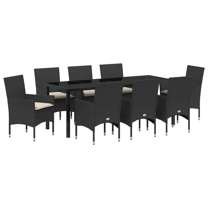 Set de masă pentru grădină cu pernă 9 pcs Negru poliratan - WALTI WALTI