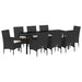 Set de masă pentru grădină cu pernă 9 pcs Negru poliratan - WALTI WALTI